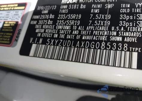 2013 Hyundai Santa Fe Sport 2.0T z USA, uszkodzony, nr VIN 5XYZUDLAXDG085338